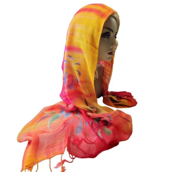 Orange Red and Yellow Rectangular Soft Light Scarf - Picture 3 of 10